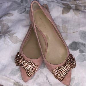 Pink suede point toe flats